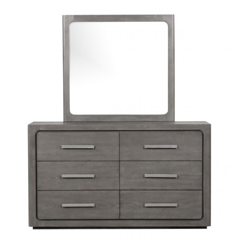 Eystein 6 Drawer Dresser With Mirror, Warm Grey