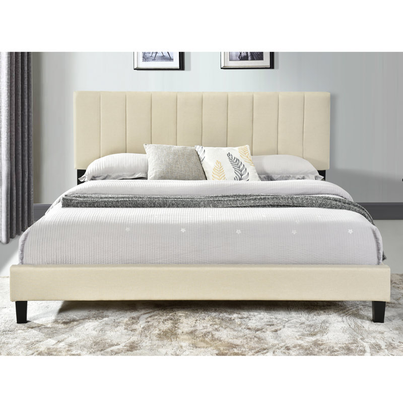 Lit plateforme tapissier Akib, Beige, Très grand