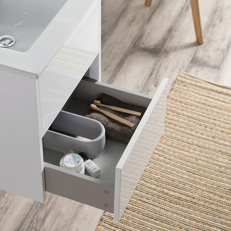 20'' Floating Single Bathroom Vanity with Ceramic Sink, Wall-Mounted Wood Cabinet, Soft-Close Drawers & U-Shaped Plumbing Access