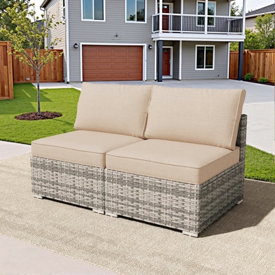 2-Person Outdoor Sectional With Cushions,All-Weather Wicker Patio Loveseat