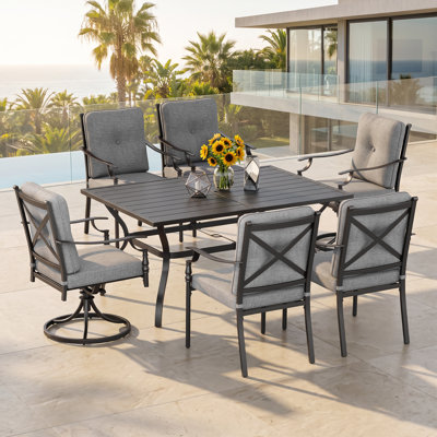 6 - Person Rectangular Outdoor Dining Set With Swivel Chairs & Cushions