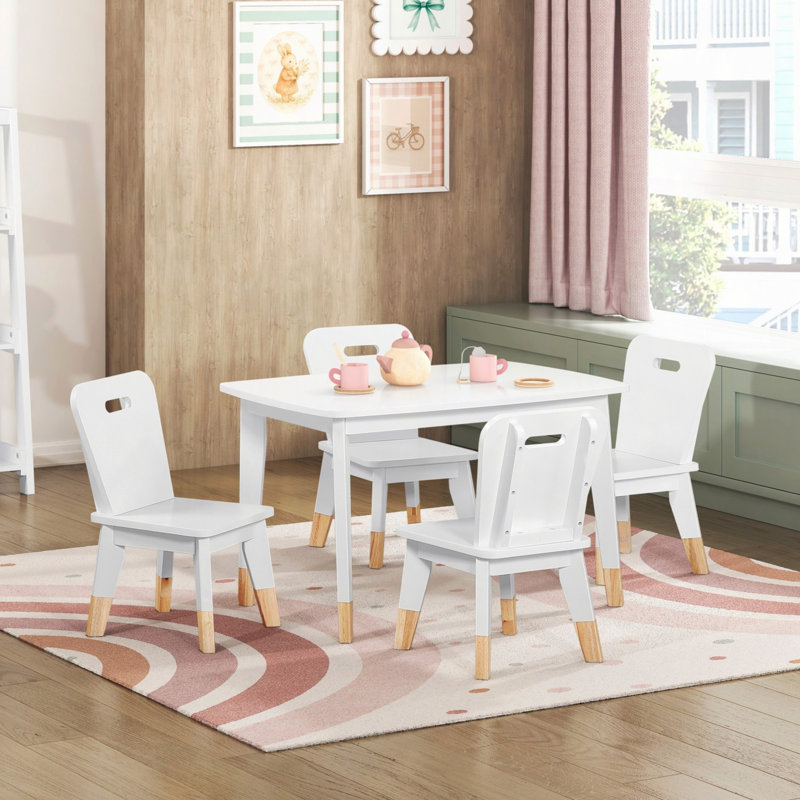 Ensemble de 5 tables et chaises pour enfants, ensemble de meubles robustes à structure en bois, petite table de jeu avec chaises
