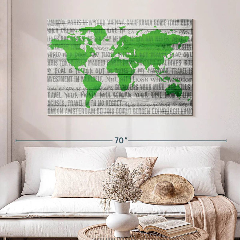 Senne Travel Quotes World Map Green, 32" H x 48" W