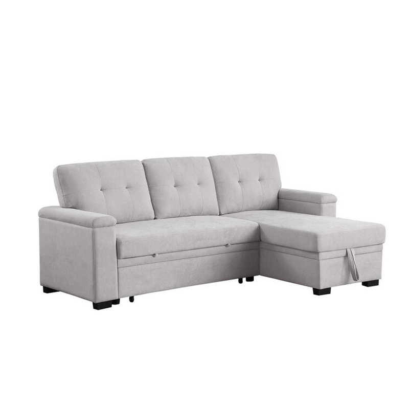 Canapé-lit modulaire réversible 85 po Lusy, Tissu gris clair