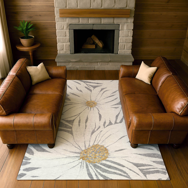 Tapis floral lavable à la machine de qualité supérieure Mayfield AMF2263, Gris, 3 pi x 5 pi