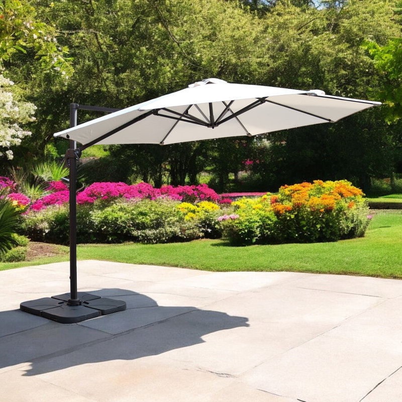 3.5m LED Cantilever Over Hanging Parasol - 56 LED strip lights This parasol is made using Polyester Fabric which has a Weather-Proof Coating & UPF Sun Protection Level 50