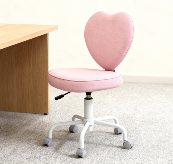 Chaise de bureau rose en forme de cœur, chaise pivotante réglable pour chambre à coucher et coiffeuse, style mignon et confortable