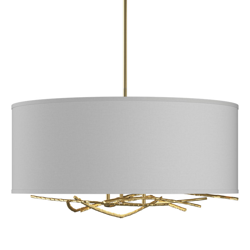 Brindille 3 - Light Drum Chandelier, Flax, Modern Brass, 21.4" - 66.4"