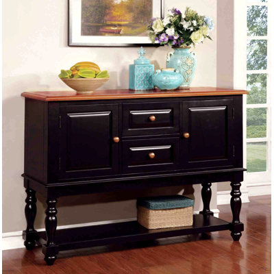 Black And Antique Oak Country Style 1pc Server Solid wood Turned Leg Design Dining Room Furniture