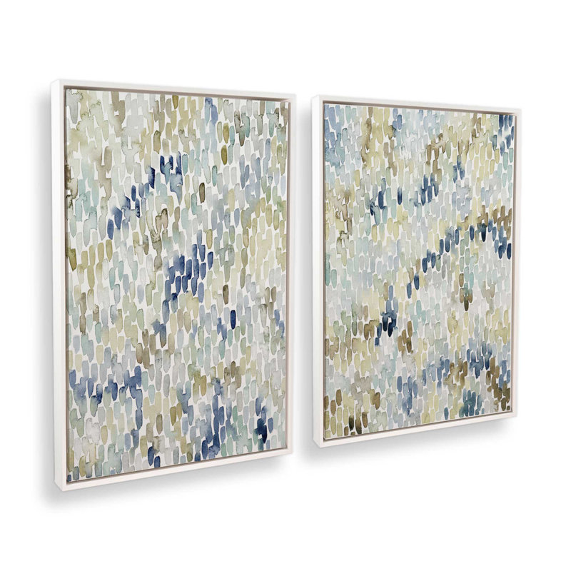 Ensemble de 2 abstrait fluides terreux bleus, H 37 po x l 50 po, Cadre flottant blanc opaque
