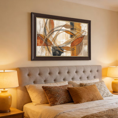 Art mural antique sur toile encadré doré pour le salon, la chambre à coucher, le bureau ou le vestibule - Décoration murale décorative avec feuilles abstraites