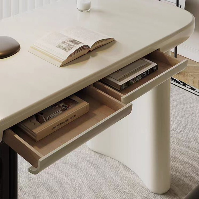 Bureau de direction rectangulaire blanc en bois massif avec 2 tiroirs, H 29,53 po x l 62,99 po x P 27,56 po