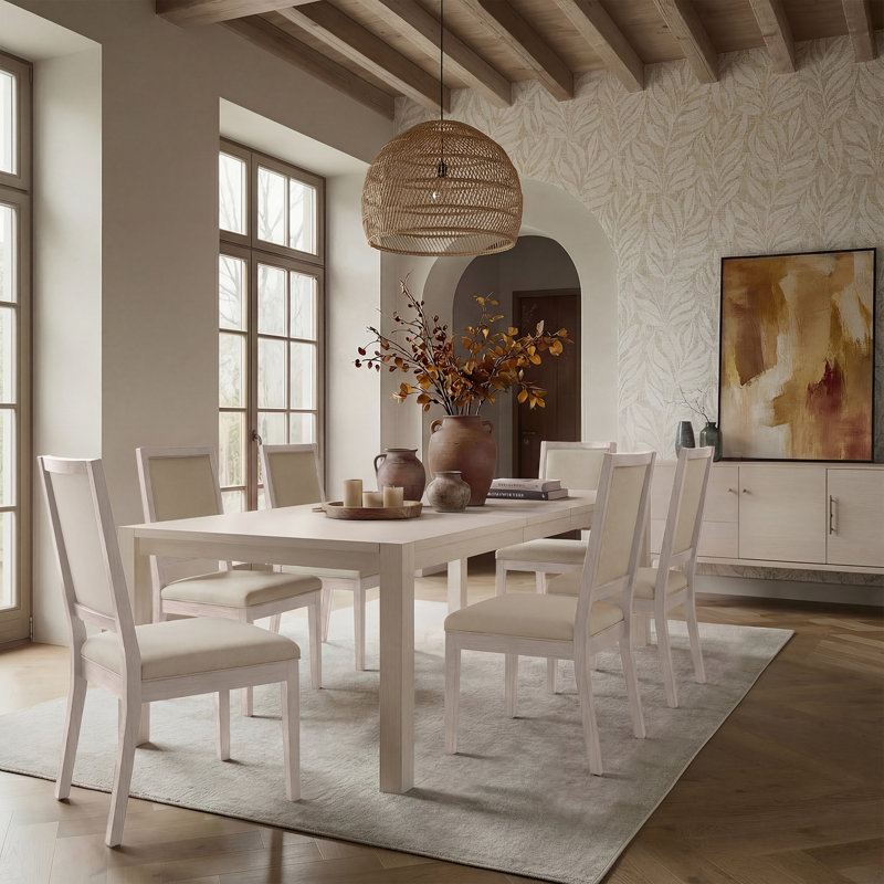 7 Pieces Dining Set, 7 Pieces: Table, 6 Chairs, Beige