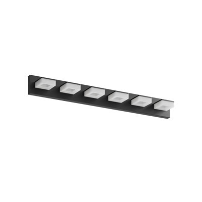 Luminaire de salle de bain à DEL moderne à 6 lumières avec miroir mural noir mat pour maquillage et toilettage