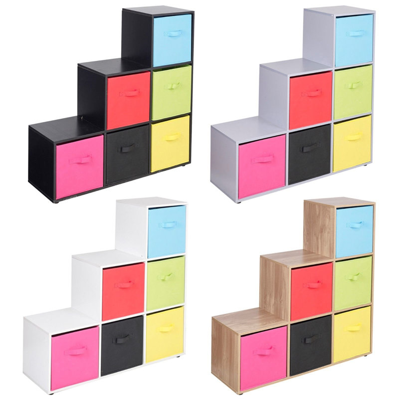 Joelle 90.5cm H x 89cm W Cube Bookcase, Grey/Multicolour