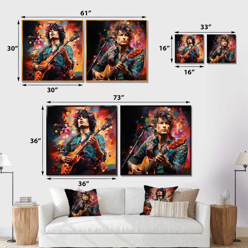 Ensemble de salon Rockstar Portrait I - Music Wall Art, Cadre flottant noir, H 16 po x l 33 po x P 1 po