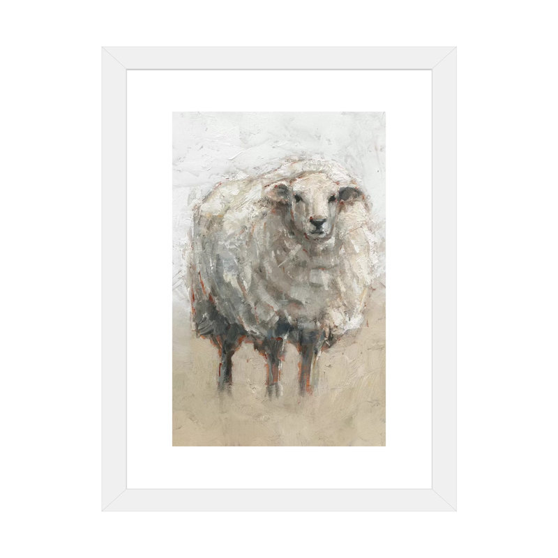« Fluffy Sheep II » par Ethan Harper, reproduction d’art, H 32 po x l 24 po x P 1 po, Papier encadré blanc, Blanc