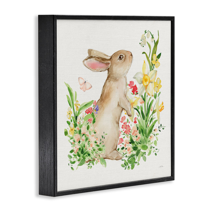 Giclée encadrée de lapin du printemps, conception de Katrina Pete, H 24 po x l 24 po, Giclée encadrée noir minuit