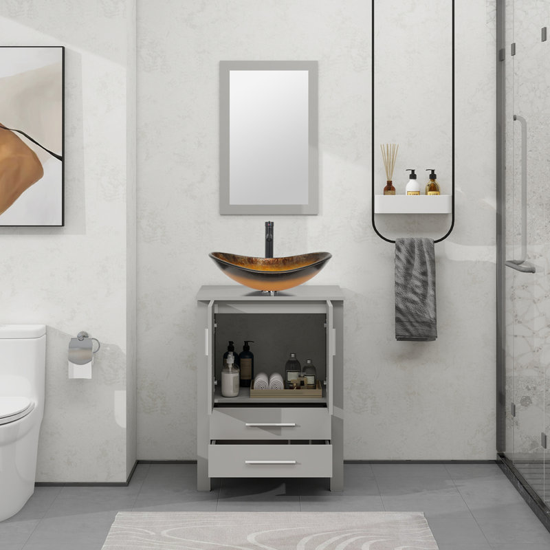 Ensemble de meuble-lavabo simple 24 po Allexus, Brun, Noir, Gris