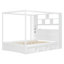 Lit à baldaquin en bois Queen Size avec tête de lit bibliothèque, prises USB et éclairage DEL RVB intelligent, lit plateforme avec rangement sous le lit, tiroir au pied du lit et garde-robe réversible-748114737-748114738