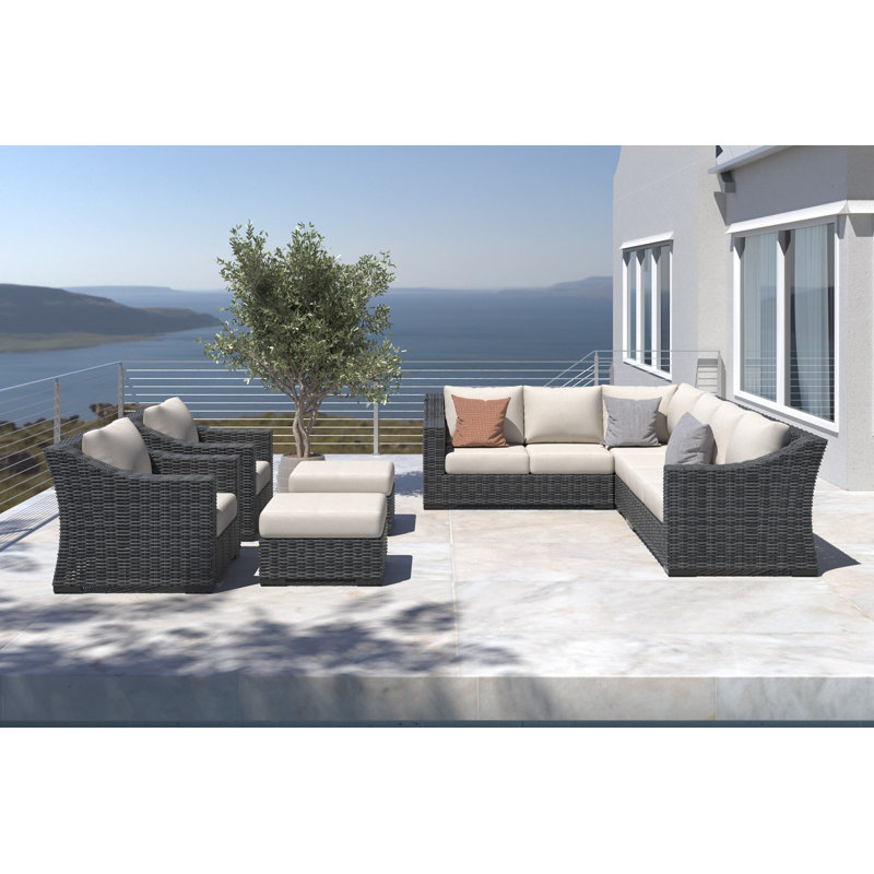 Eloisa Wicker 10 - Person Patio Conversation Sets with Cushions, Gray