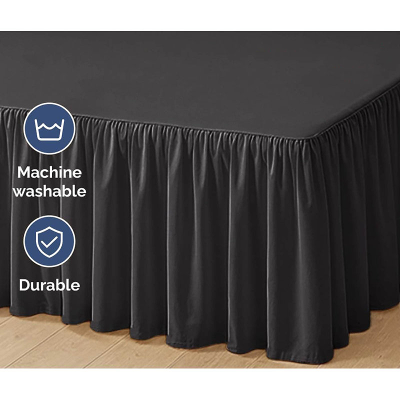 Full Size Ruffled Bed Skirt: 15-Inch Drop, Black