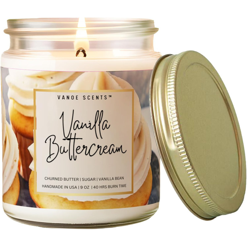  | Bougie parfumée vanille et crème au beurre | Durée de combustion de 40 heures | Pot transparent 9 oz avec couvercle doré
