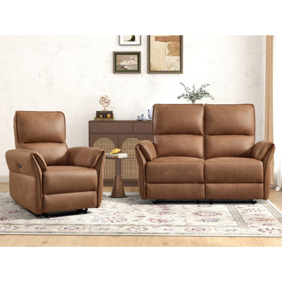 2-Piece Modern Multifunctional Soft Upholstered Power Reclining Sofa Living Room Set