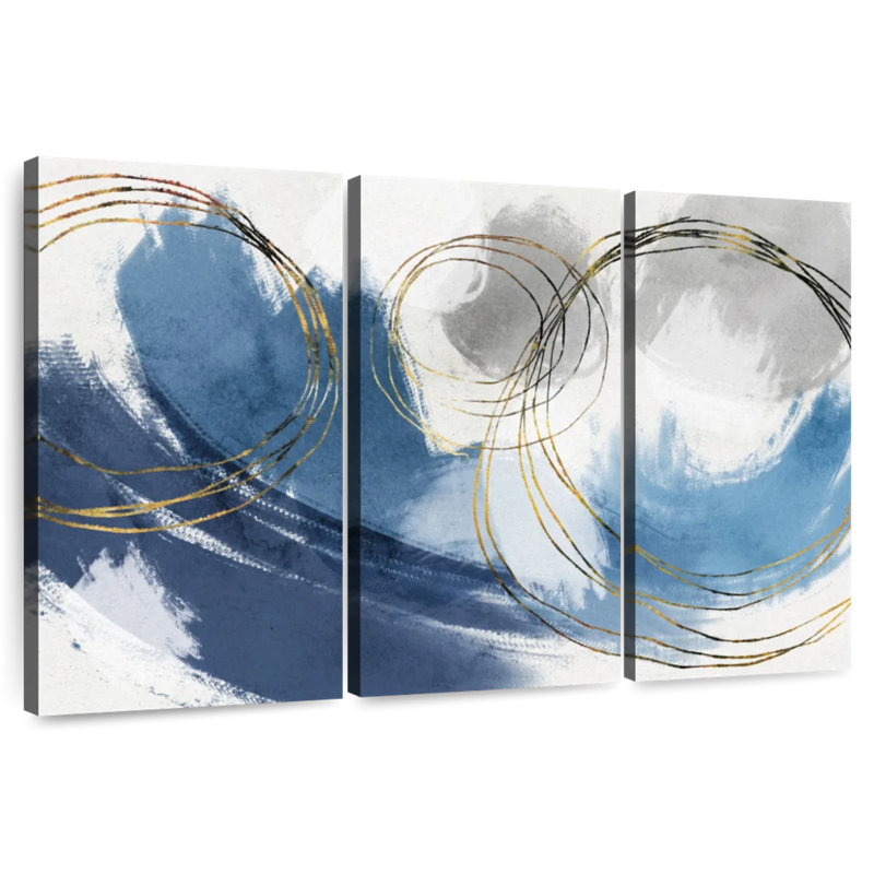 Avery Gold On Blue Splashes, 36" H x 57" W