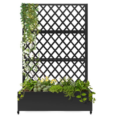 Jardinière d'extérieur avec treillis - Lit de jardin surélevé en métal avec trous de drainage, écran mural décoratif pour plantes grimpantes, fleurs et légumes, cloison de jardin moderne pour patio, balcon et cour arrière