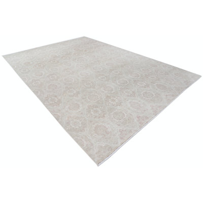 Tapis 9 po x 12,7 pi en laine nouée à la main pour le salon, la chambre à coucher et la salle à manger, tapis aux tons doux