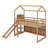 Annieruth Twin Size Wood House Loft Bed With Slide, Storage Shelves And Light-1836043929