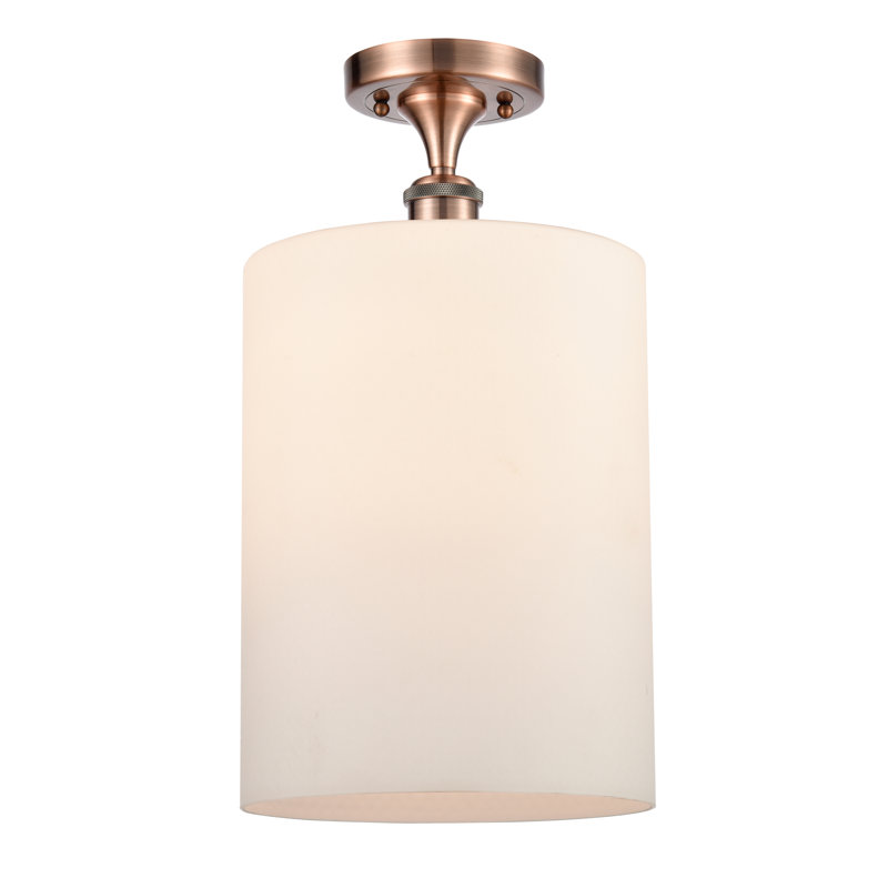 Plafonnier semi-encastré 1 lumière 9 po Leilani, Blanc mat, Ampoule DEL 6 watts Vinage, Cuivre antique
