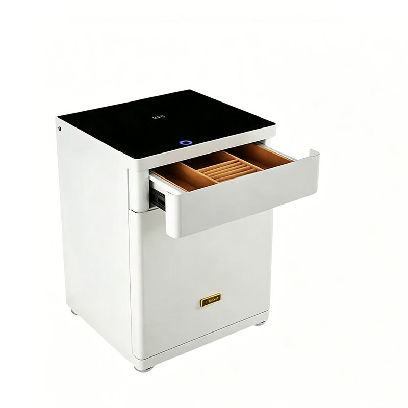16.54"Small white fingerprint password security bedside cabinet safe