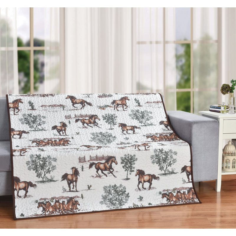 Rustic Trails Horses Western Farmhouse Desert Ranch 60” x 50” Decorative Quilt Throw Blanket