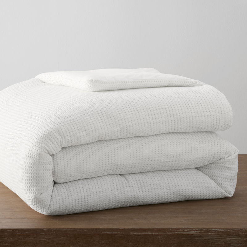 Felix Cotton Waffle Comforter Set, White, Full / Queen Comforter + 2 Standard Shams