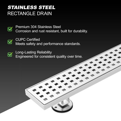 Drain de douche en acier inoxydable 304, grille amovible et drain de plancher pour salle de bain avec conception imperméable pour carrelage, conforme Cupc