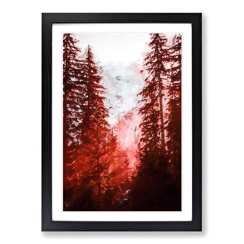 Mountain Through the Forest in Abstract - Picture Frame Graphic Art Print, Black Framed, 65cm H x 48cm W x 2cm D