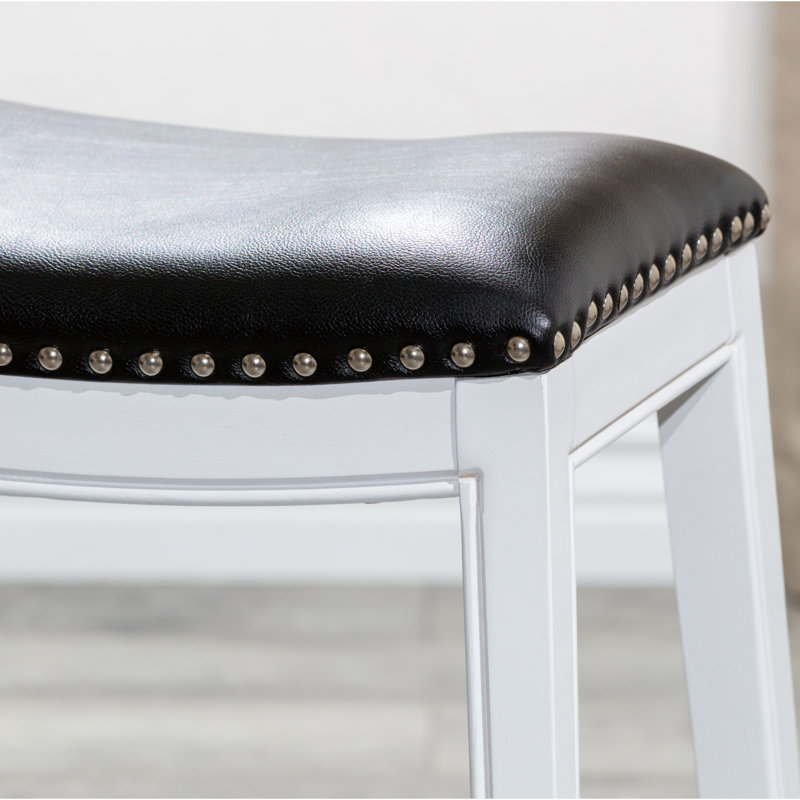 24" Counter Stool In White And Black Leather - Functional Classy Seat Comfortable Stylish Choice, White, White