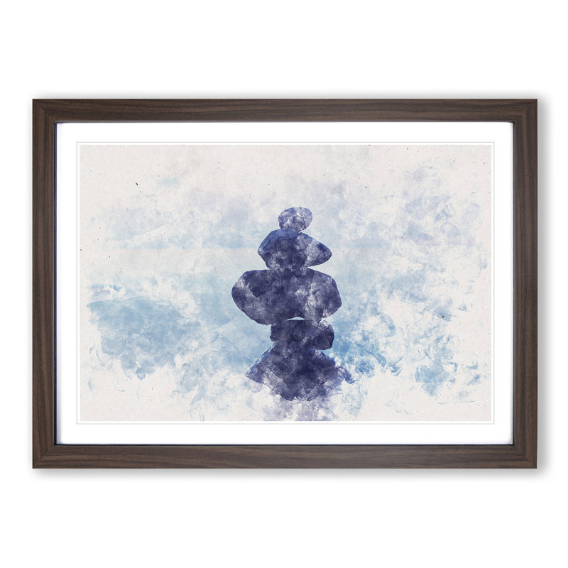 Balancing Zen Stones upon a Lake Watercolour 1 Piece Single Picture Frame Wall Art on MDF, 45cm H x 63cm W x 2cm D