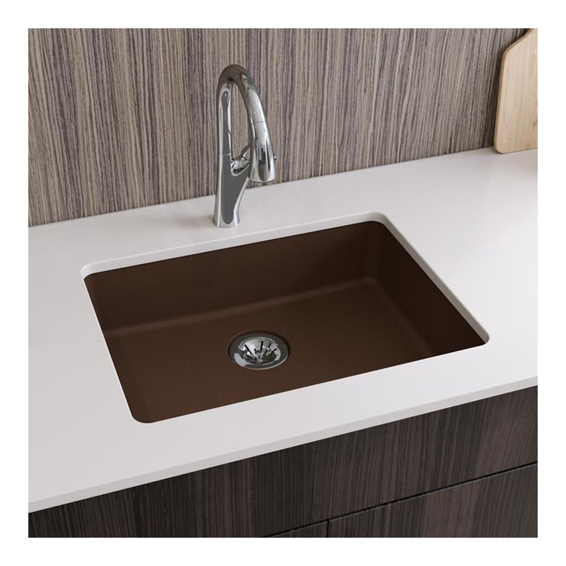 Quartz Classic 25" x 18-1/2" x 5-1/2" Undermount Kitchen Sink with Perfect Drain, Mocha