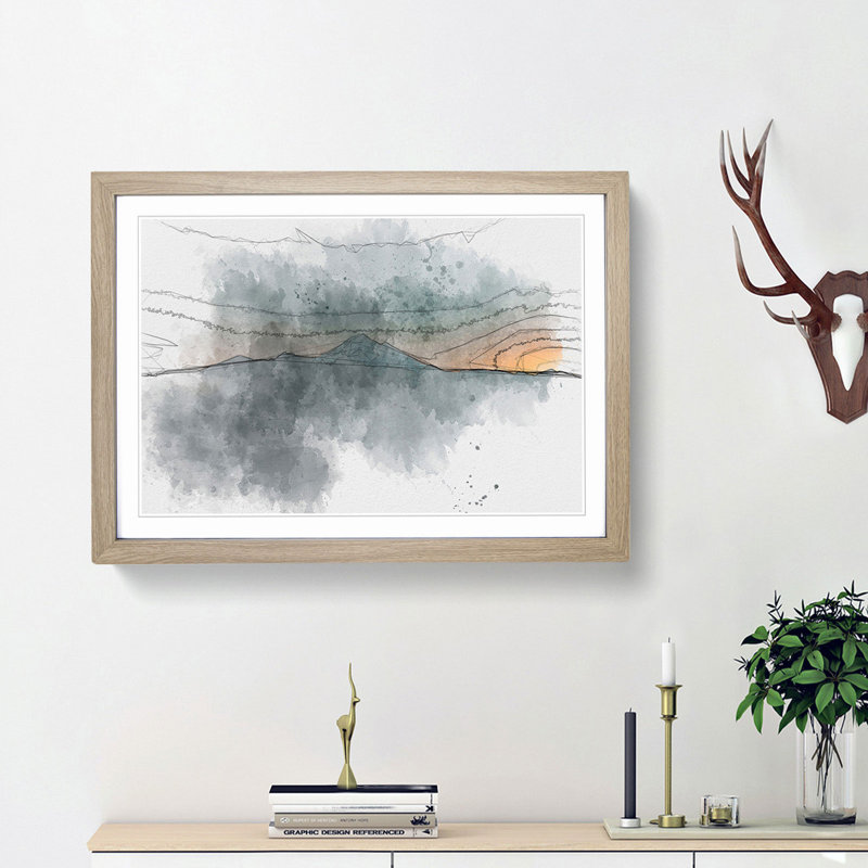 Mountain in Whistler Canada in Abstract - Picture Frame Drawing Print, Oak Framed, 27cm H x 36cm W x 2cm D