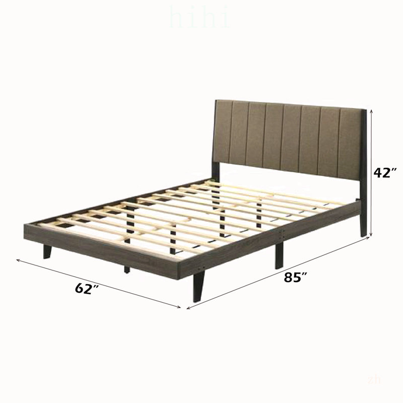 Lit Queen en tissu vieilli, design discret et sommier à lattes robustes, idéal pour les chambres modernes.