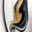 Art mural rond noir, blanc et or III - Encre liquide abstraite ronde sur métal-1791748728