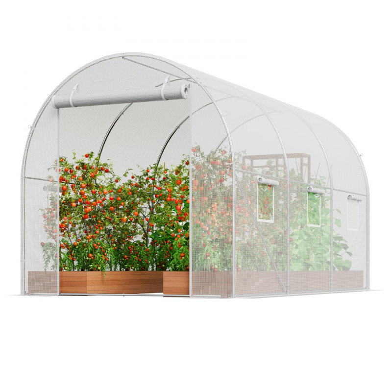 Walk-in Tunnel Greenhouse 9.58x6.43x6.23ft Galvanized Frame PE Cover Green, 74.8" H x 114.96" W x 77.17" D, White