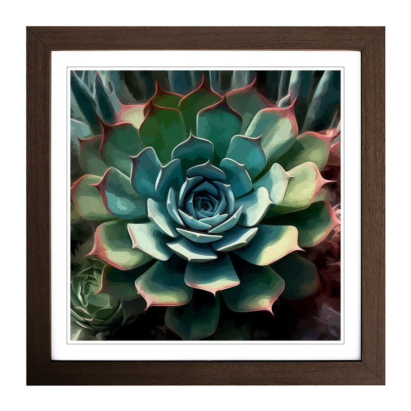 Succulent Glitch Art - Framed Print, Walnut