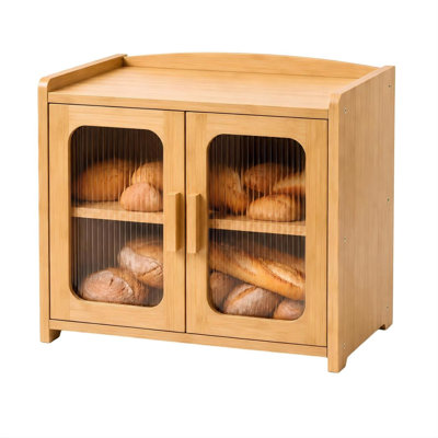 Bread Box, Large Capacity Wooden Bread Box, Fluted Acrylic Window Farmhouse Bread Storage, 2 Tier Corner Bread Box(Natural Bamboo)