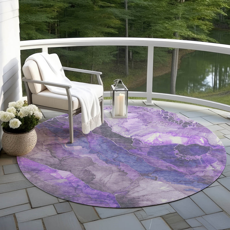 Machine Washable Indoor/Outdoor Xhevrie Lavender Rug, Round 8'