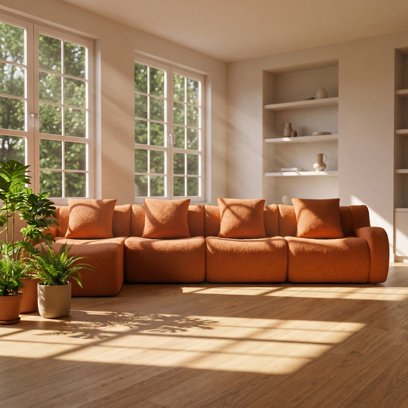 Canapé modulaire en forme de L à 4 places en tissu Bondy l 148 po x P 65,7 po x H 27,9 po Boneless, Orange moelleux