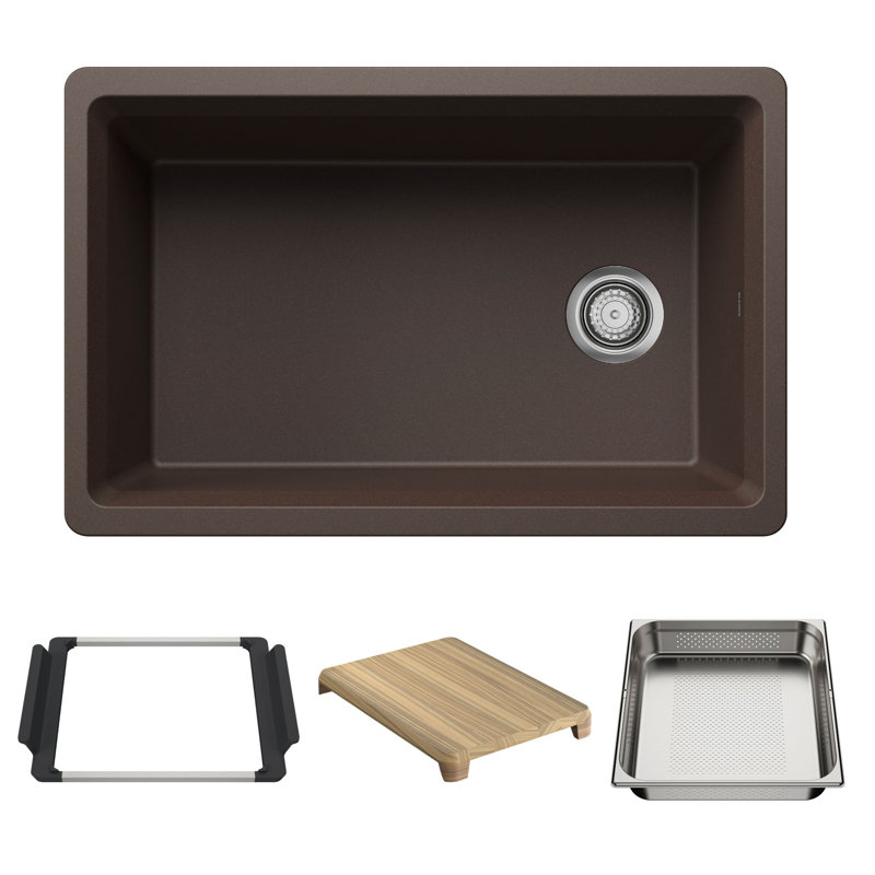 Inteos SILGRANIT 30" Single Bowl Reversible Undermount Workstation Kitchen Sink, Café